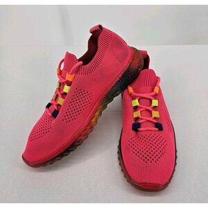 La Sheelah Gabby Neon Pink Multicolor Clear Heel Soft Sock Sneakers Size 10
